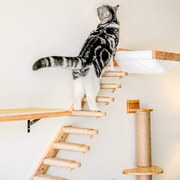 Wall mounted Cat Hammock Bed Pet Furniture Kitten Wall Shelf Set Cat Perch Wooden Scratching Climbing 1